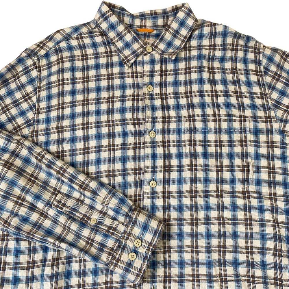 Timberland Stratham Issue Flannel Shirt Men XL Blue Plaid Button Up Outdoor Work